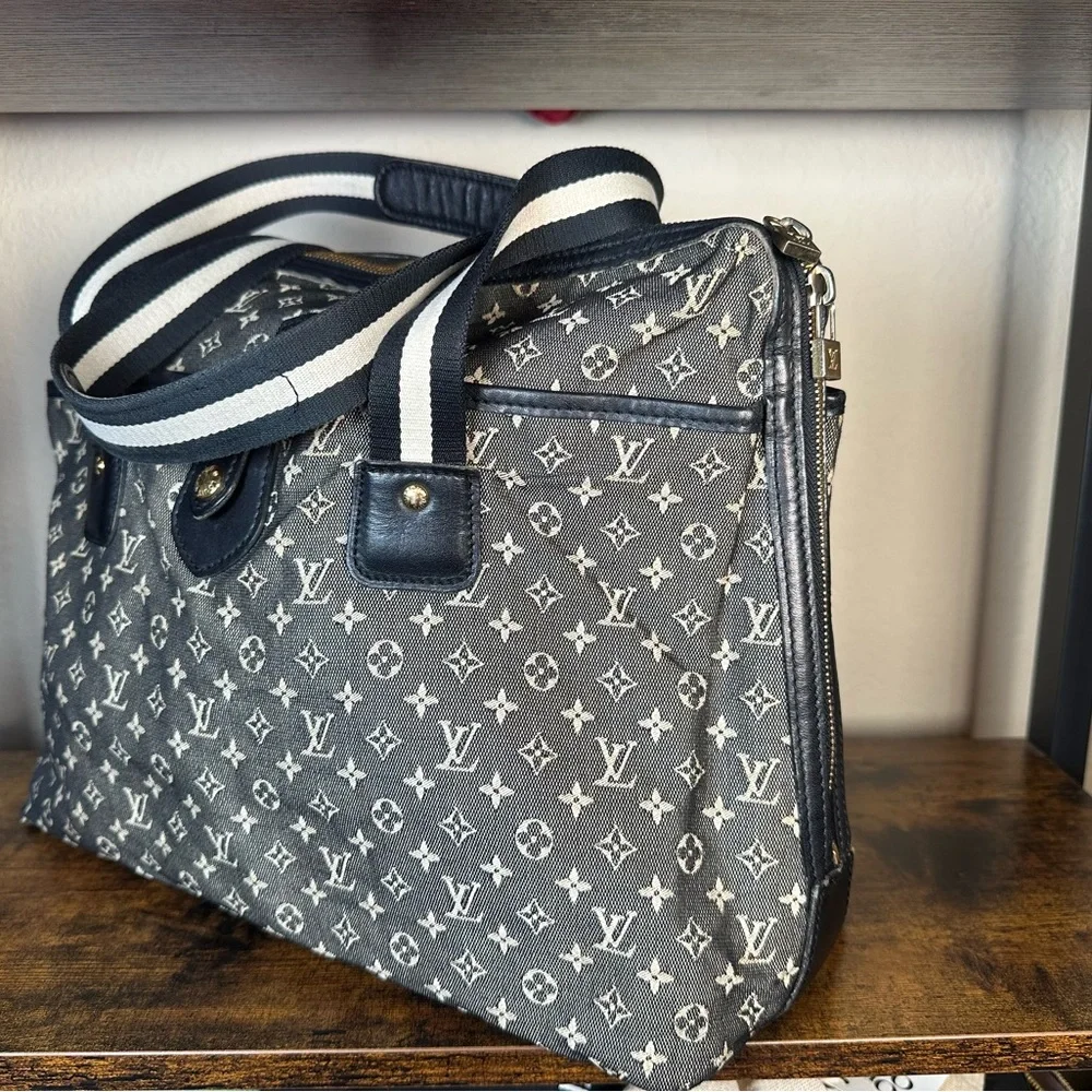 Authentic Louis Vuitton Mini Lin Mary Kate Black Monogram Canvas Denim Tote - Picture 2 of 16